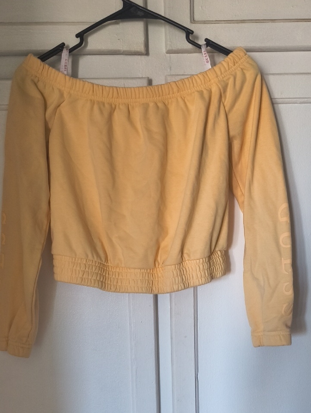 Guess Pale Yellow Elastic-Neck Crop Top